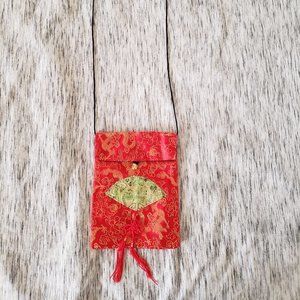 Red Gold Green Fan Dragon Chinese Pouch Purse Bag